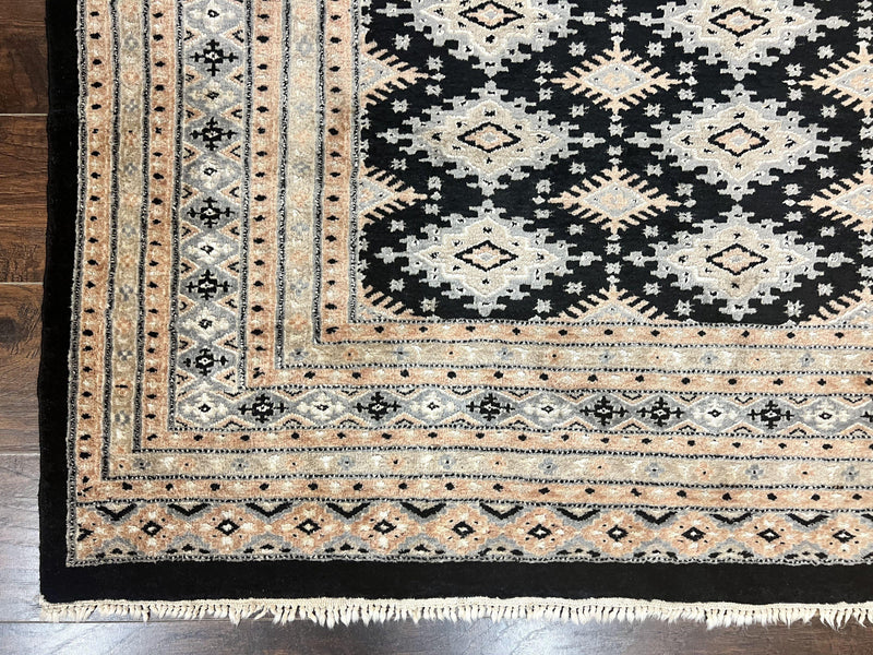Pakistani Bokhara Rug 6x9, Hand Knotted Vintage Wool Carpet with Silk Highlights, Very Fine 320 KPSI, Medium Size by Jewel Rugs