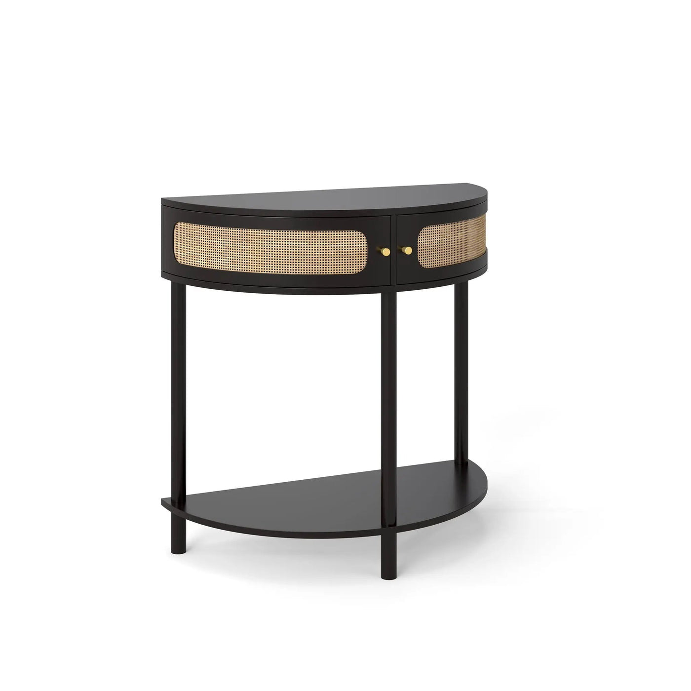 Boho Rattan Semi Circle End Table With Sliding Rattan Door, Storage And Bottom Shelf by HouseOfZazla