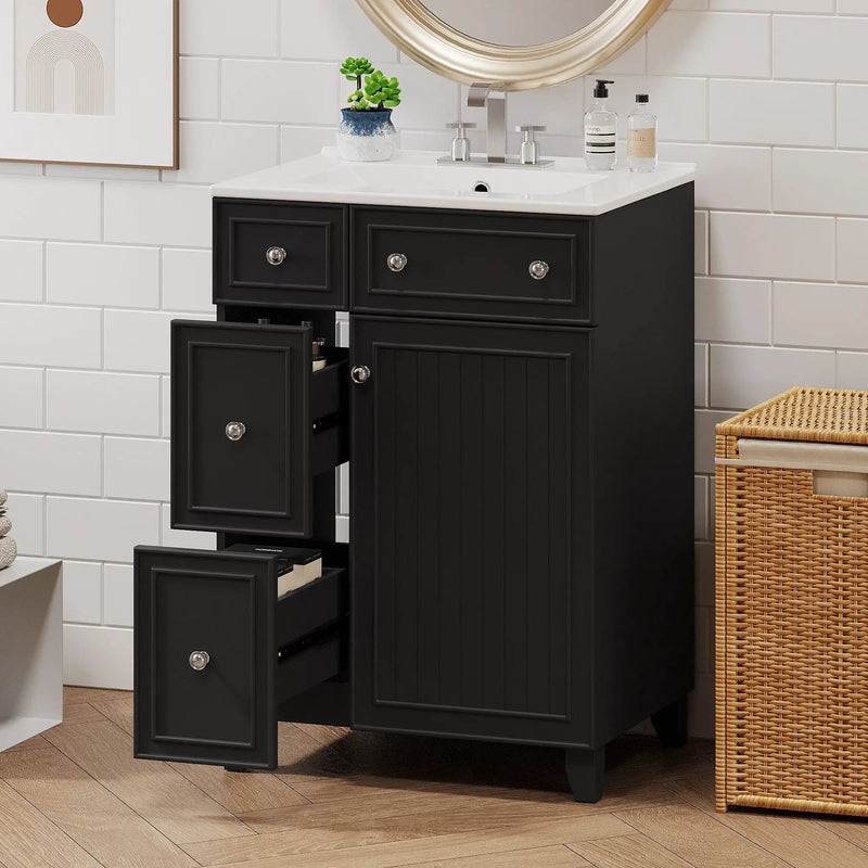 Transitional Style Bathroom Vanity Cabinet With Ceramic Sink by Unique Piece Furniture