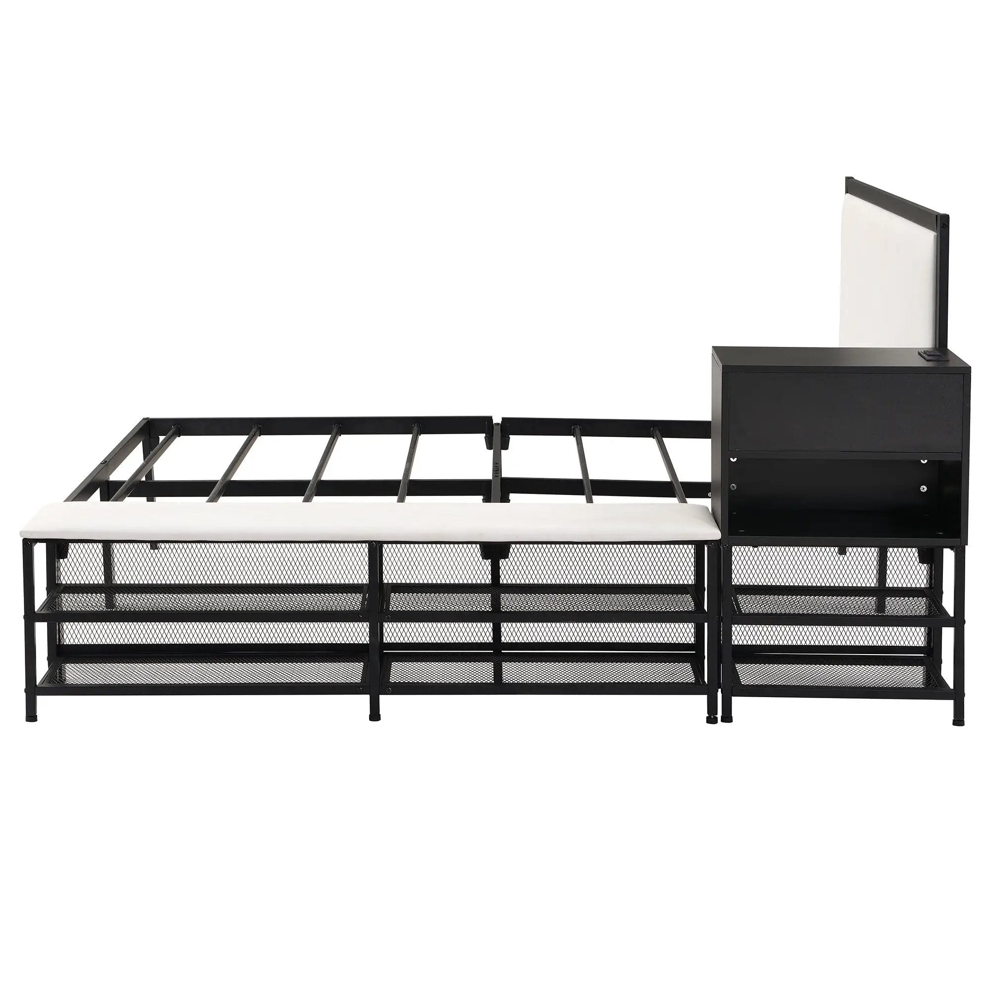 Platform Bed With 2 Tier Storage Shelves, Storage Cabinet by Unique Piece Furniture