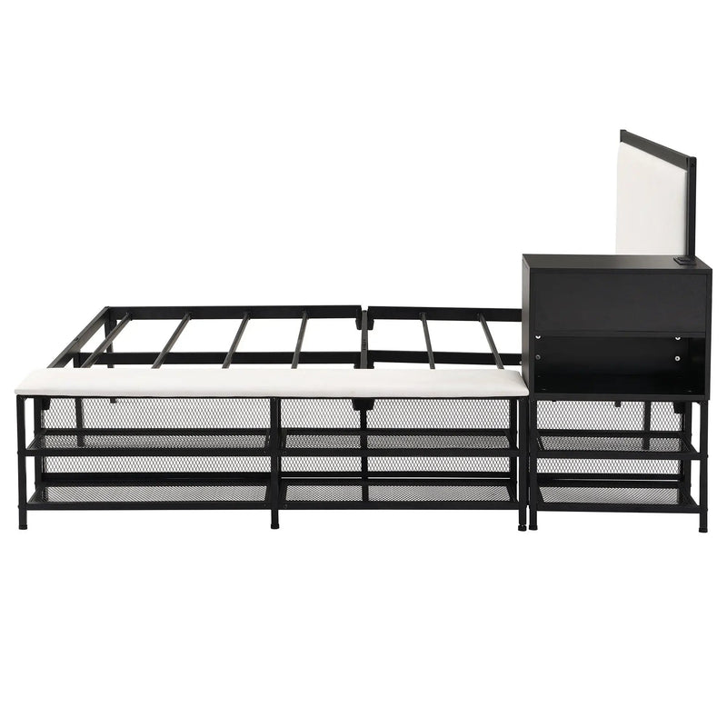 Platform Bed With 2 Tier Storage Shelves, Storage Cabinet by Unique Piece Furniture