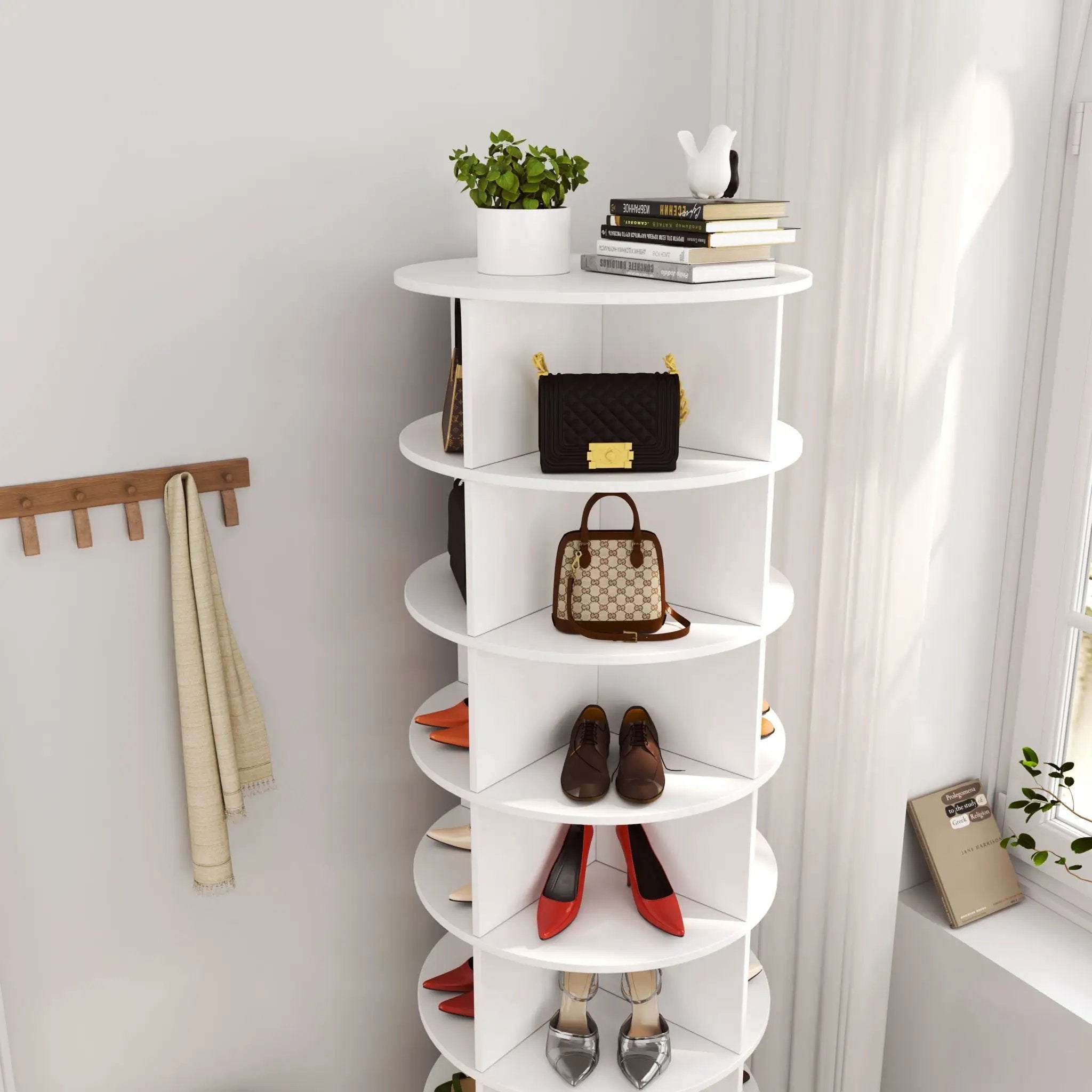 New 360 Rotating Shoe Cabinet 7 Layers Holds Up To 28 Paris Of Shoes by Unique Piece Furniture