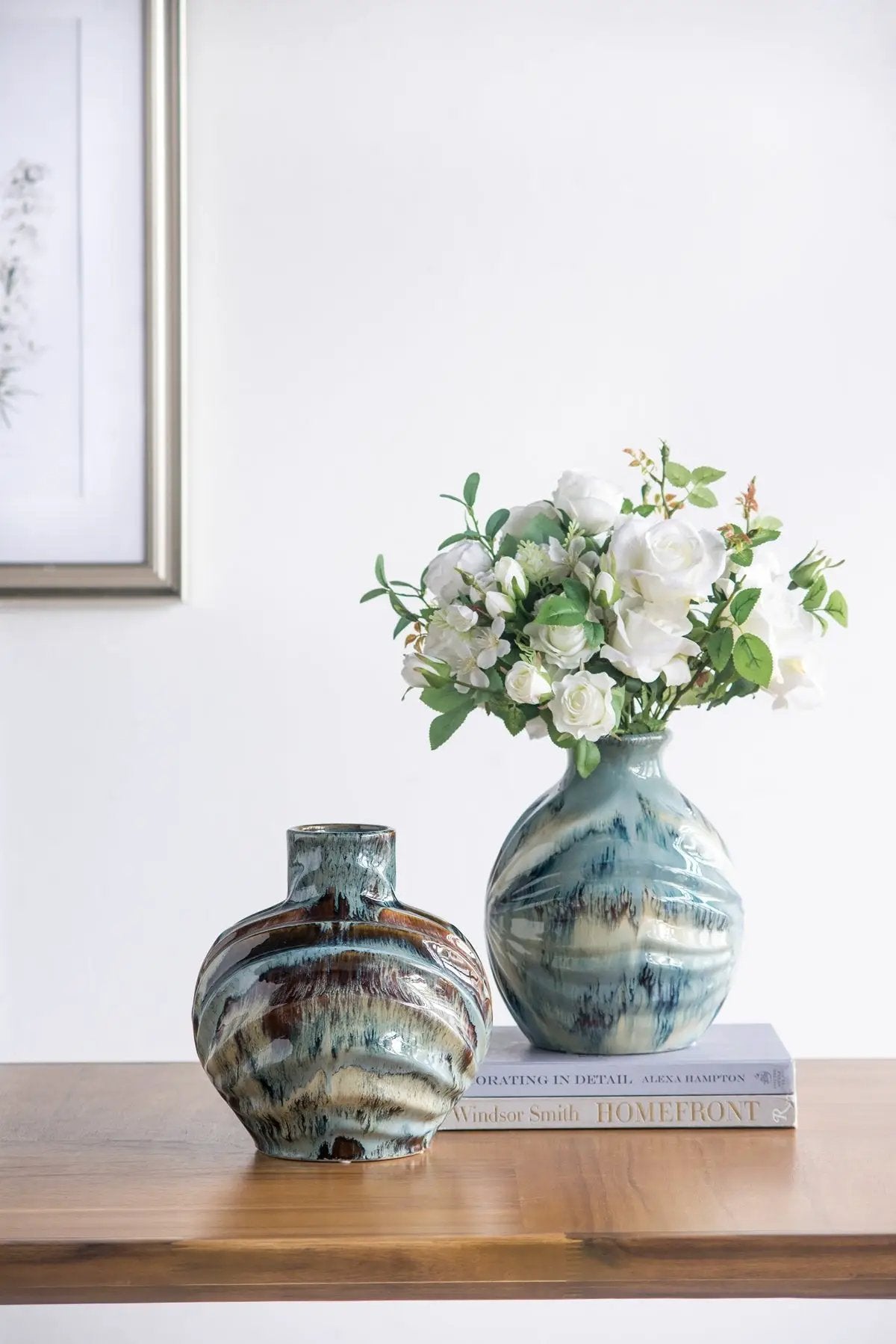9.4x9.4x11" Blue and Brown Reactive Glazed Accent Vase by HouseOfZazla