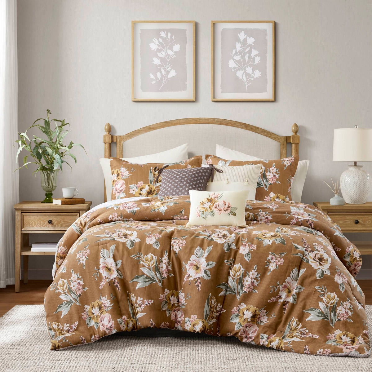 Cal King Floral Comforter Set with Cotton Blend - 7 Piece Set, photo 2 of 10