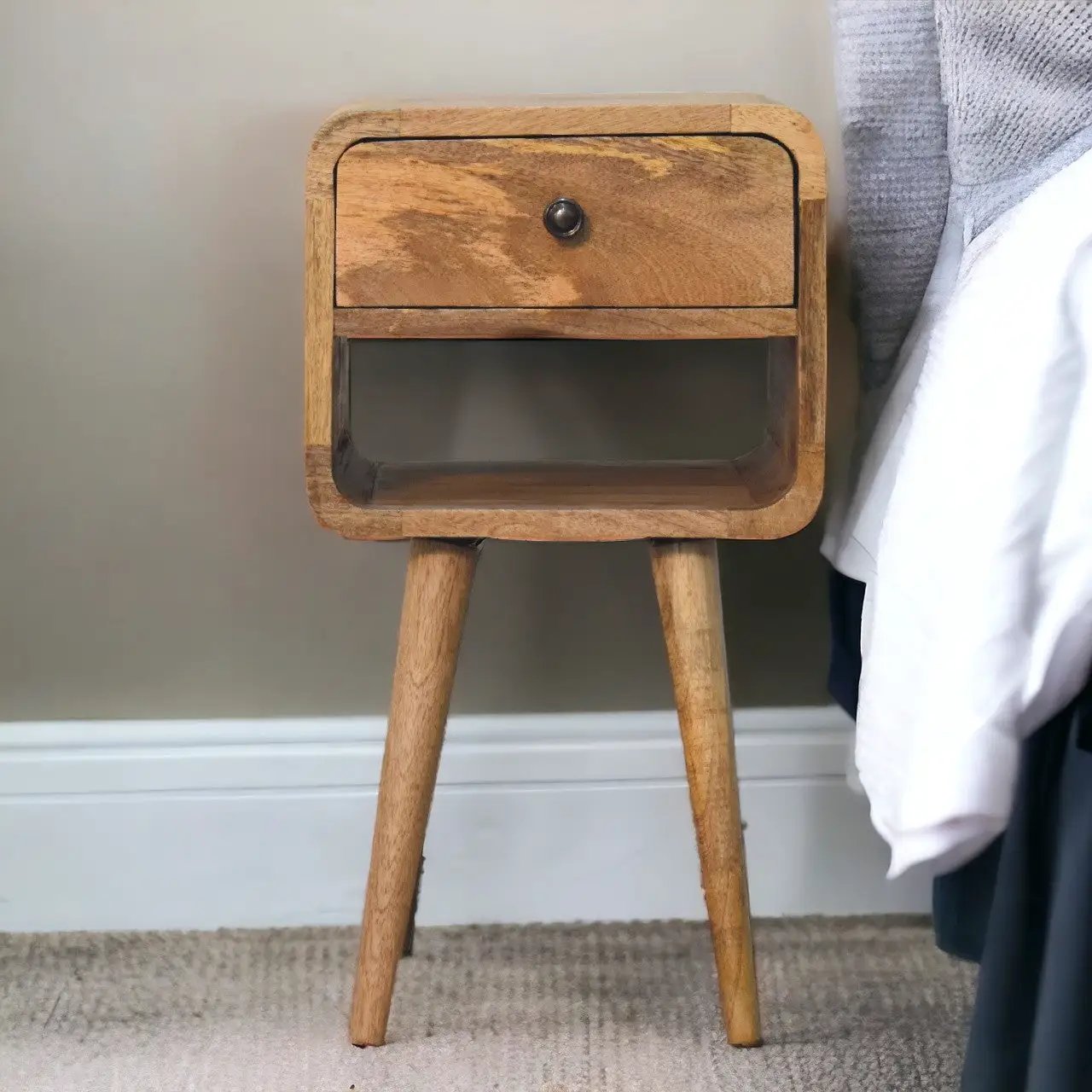 Solid Wood Mini Oak-ish Curve Lower Nightstand by HouseOfZazla
