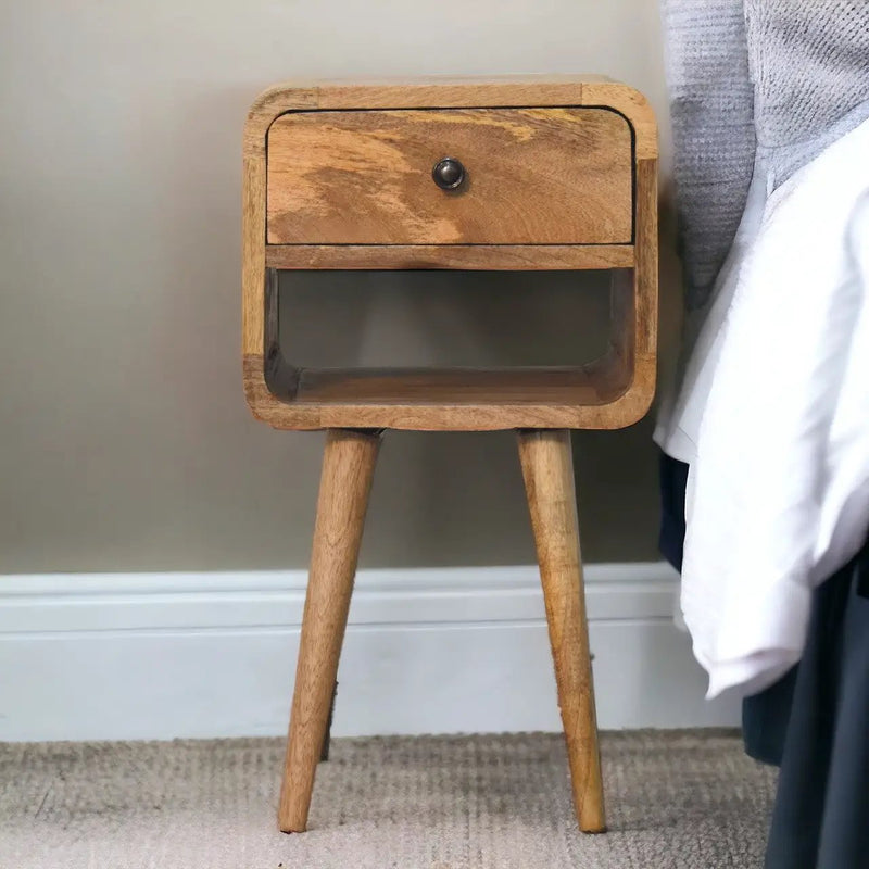 Solid Wood Mini Oak-ish Curve Lower Nightstand by HouseOfZazla