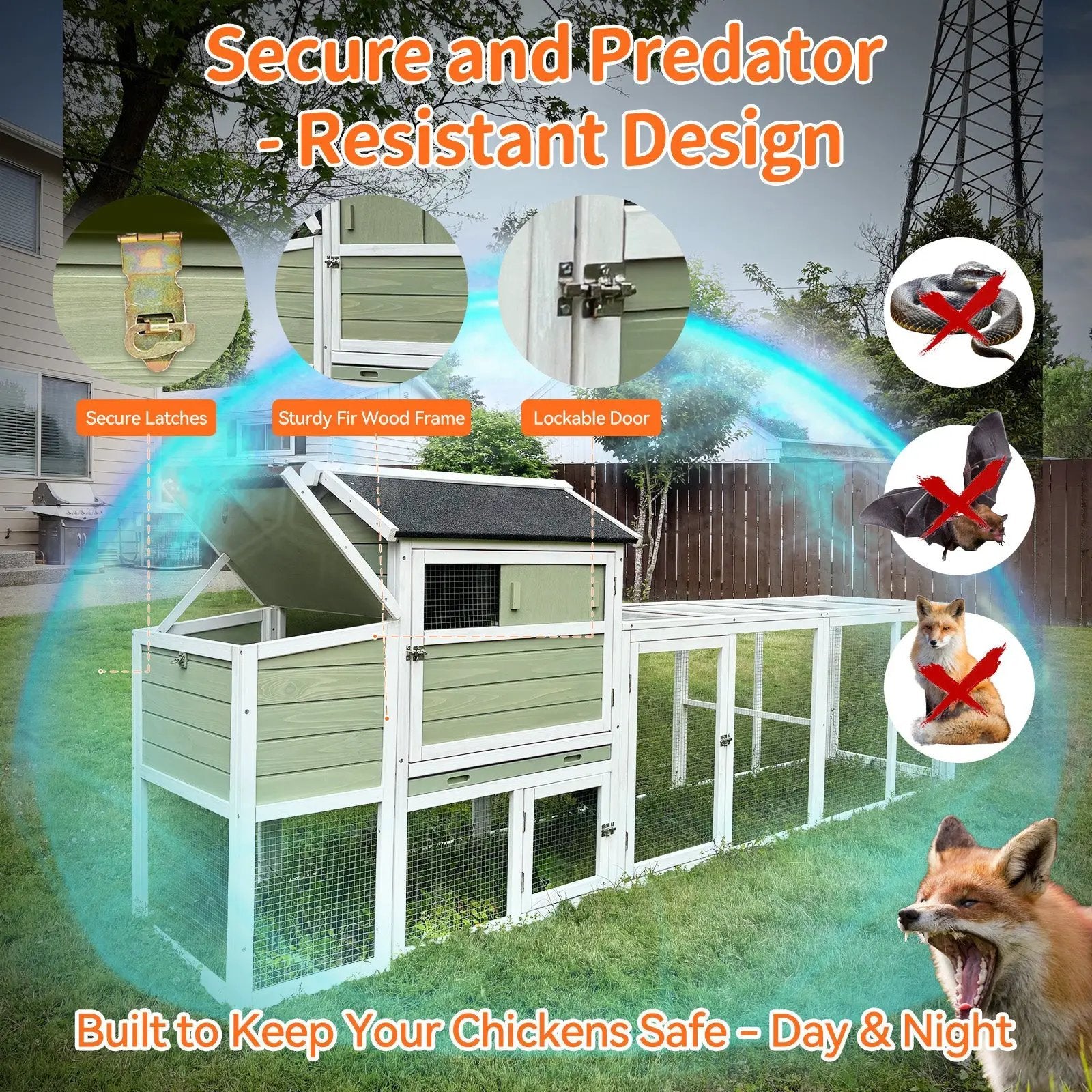 Wooden Chicken Coop, Large Outdoor Hen House with Run and Nesting Box by HouseOfZazla