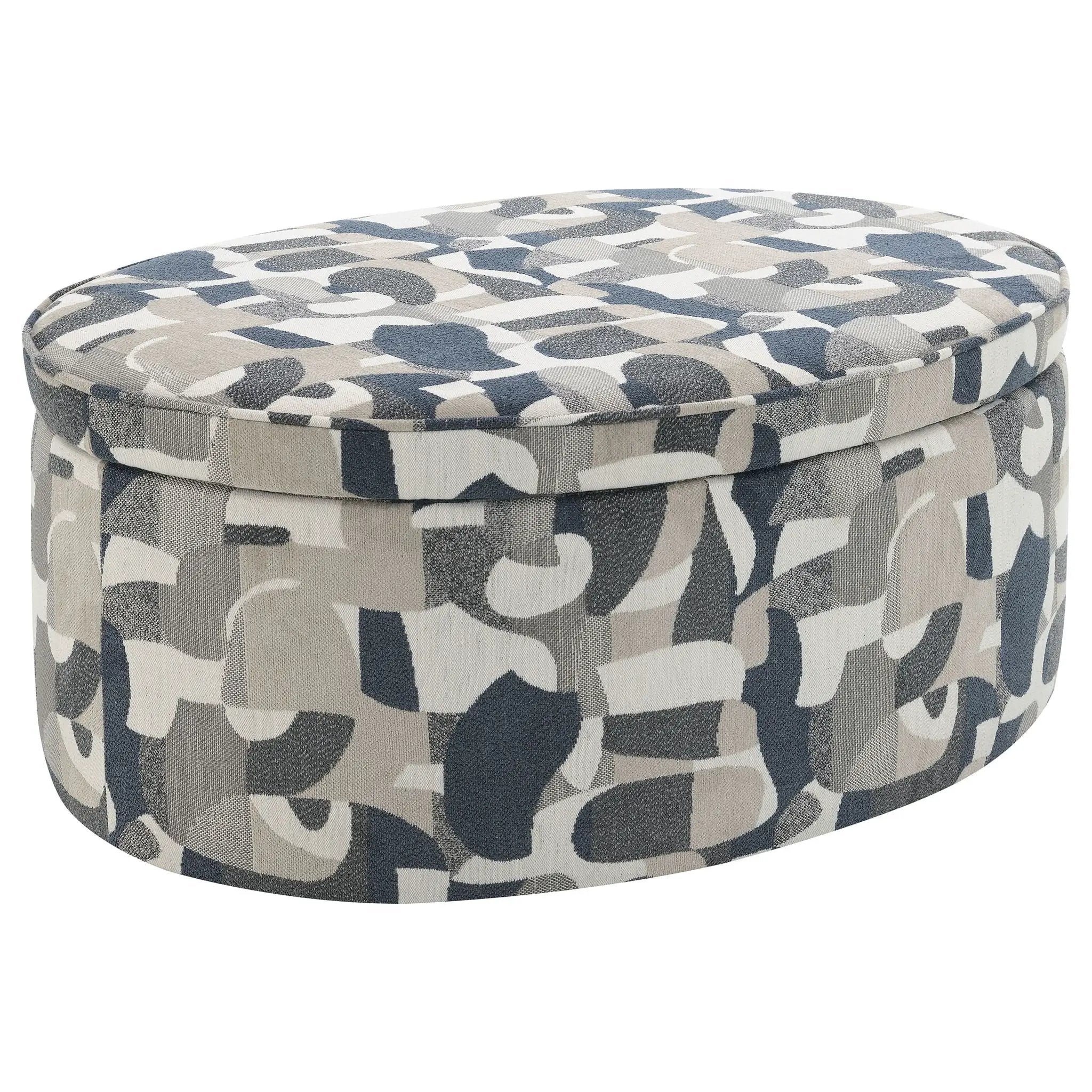 Tomkins Oval Upholstered Storage Ottoman Indigo Blue by Unique Piece Furniture