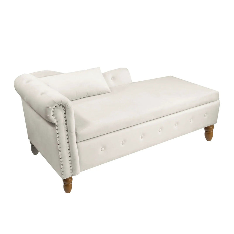 Chaise Lounge Indoor, Lounge Chair For Bedroom With Storage & Pillow, Modern Upholstered Rolled Arm Chase Lounge For Sleeping With Nailhead Trim For Living Room Bedroom Office by HouseOfZazla