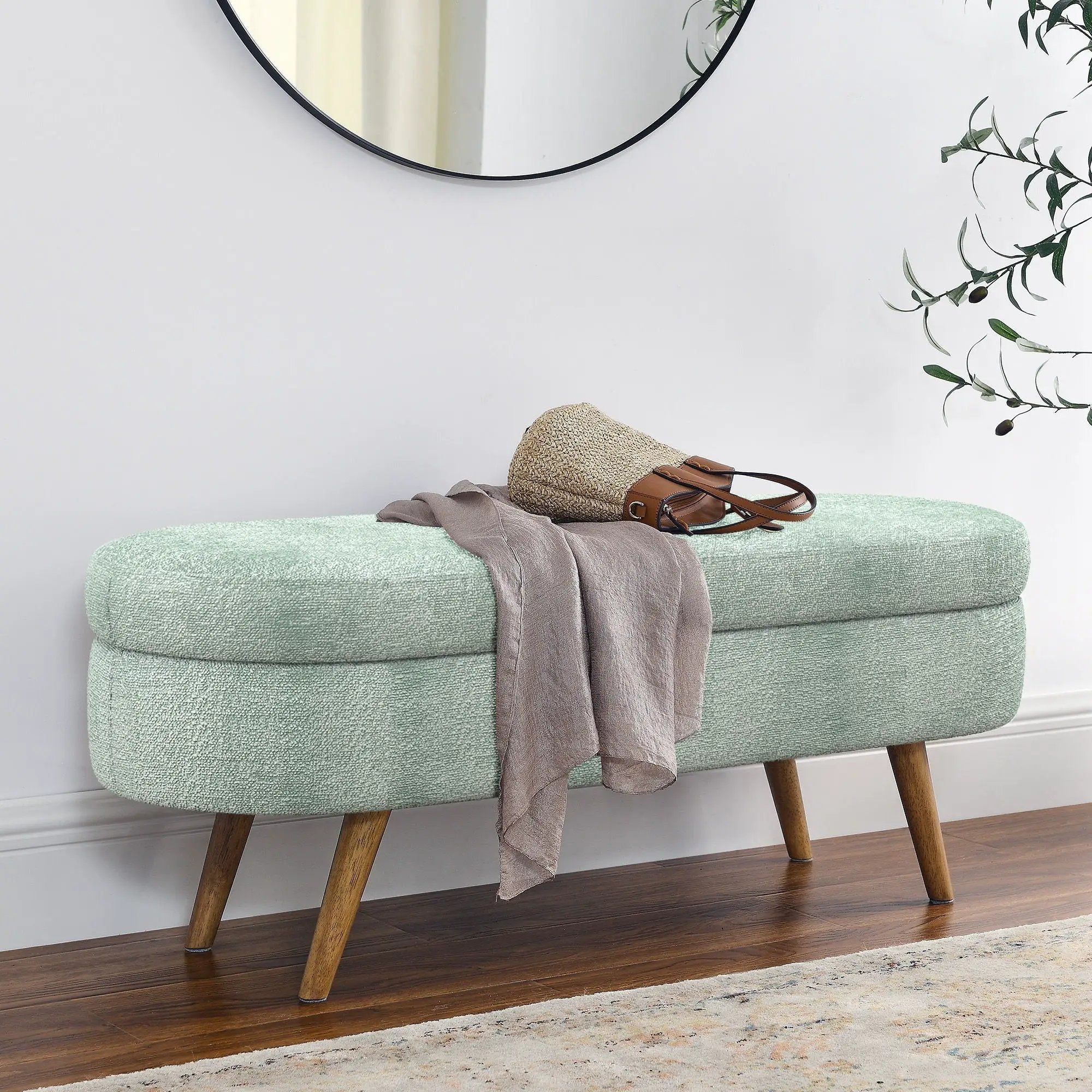 Modern Ottoman Oval Storage Bench With Rubber Wood Legs by Unique Piece Furniture