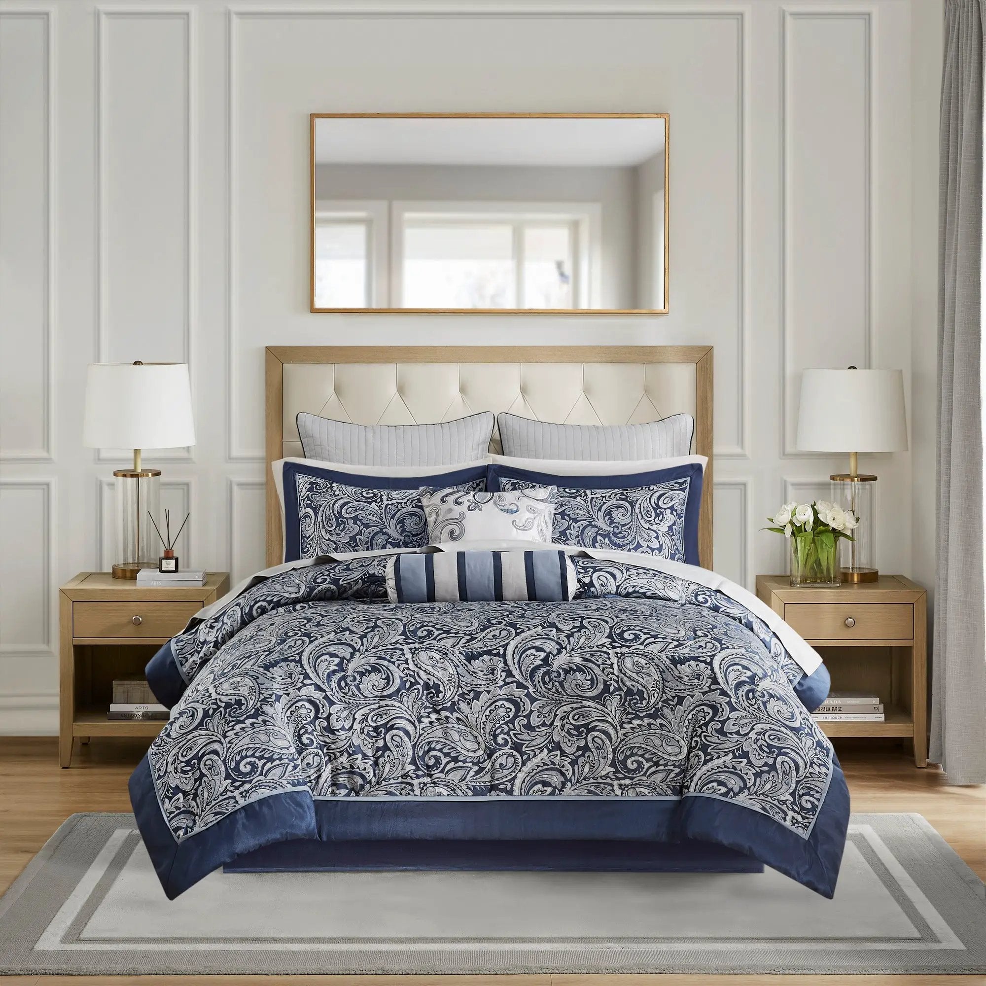 12 Piece Comforter Set with Cotton Bed Sheets Navy King by HouseOfZazla