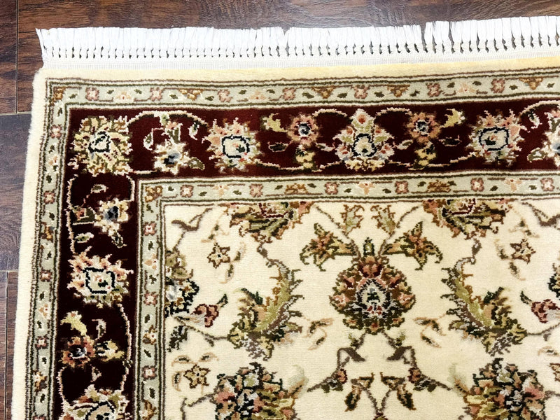 Pak Persian Runner Rug 2.8 x 8, Handmade Vintage Carpet, Beige and Maroon, Wool and Silk Highlights by Jewel Rugs