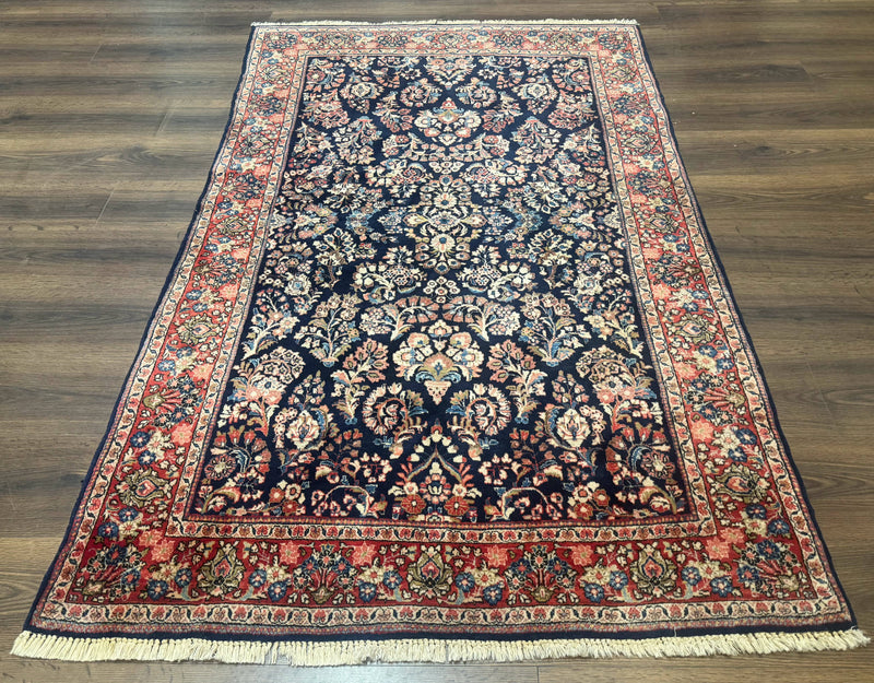 Navy Blue Persian Rug 4x6, Sarouk Mohajeran Carpet, Antique Persian Rug, Floral by Jewel Rugs