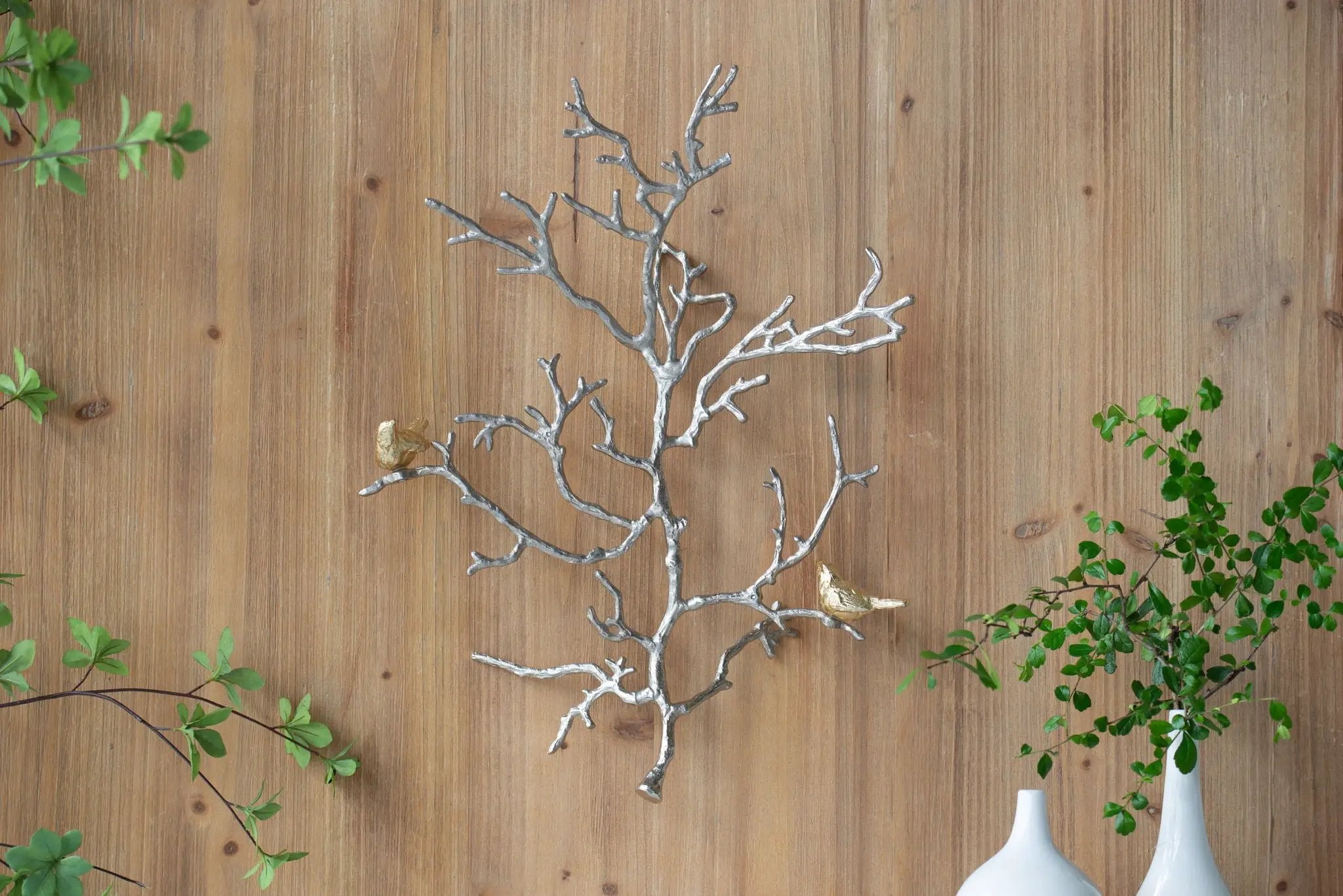 Metal Branch Wall Sculptures With Bird Accents (Set of 2) - Silver Multi by HouseOfZazla