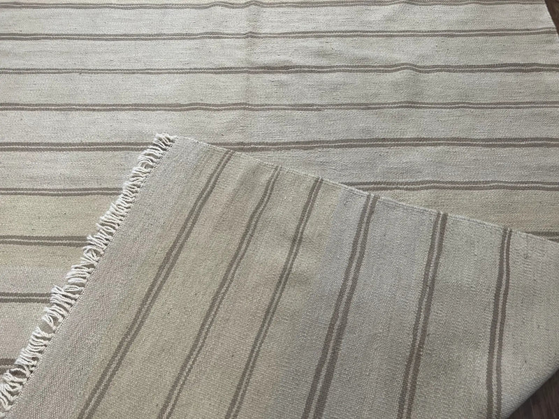 New Turkish Kilim Rug 5x8 Flatweave Carpet, Bohemian Rug, Contemporary Rug, Hand Woven, Wool Area Rug, Gray and Taupe, Striped Pattern by Jewel Rugs