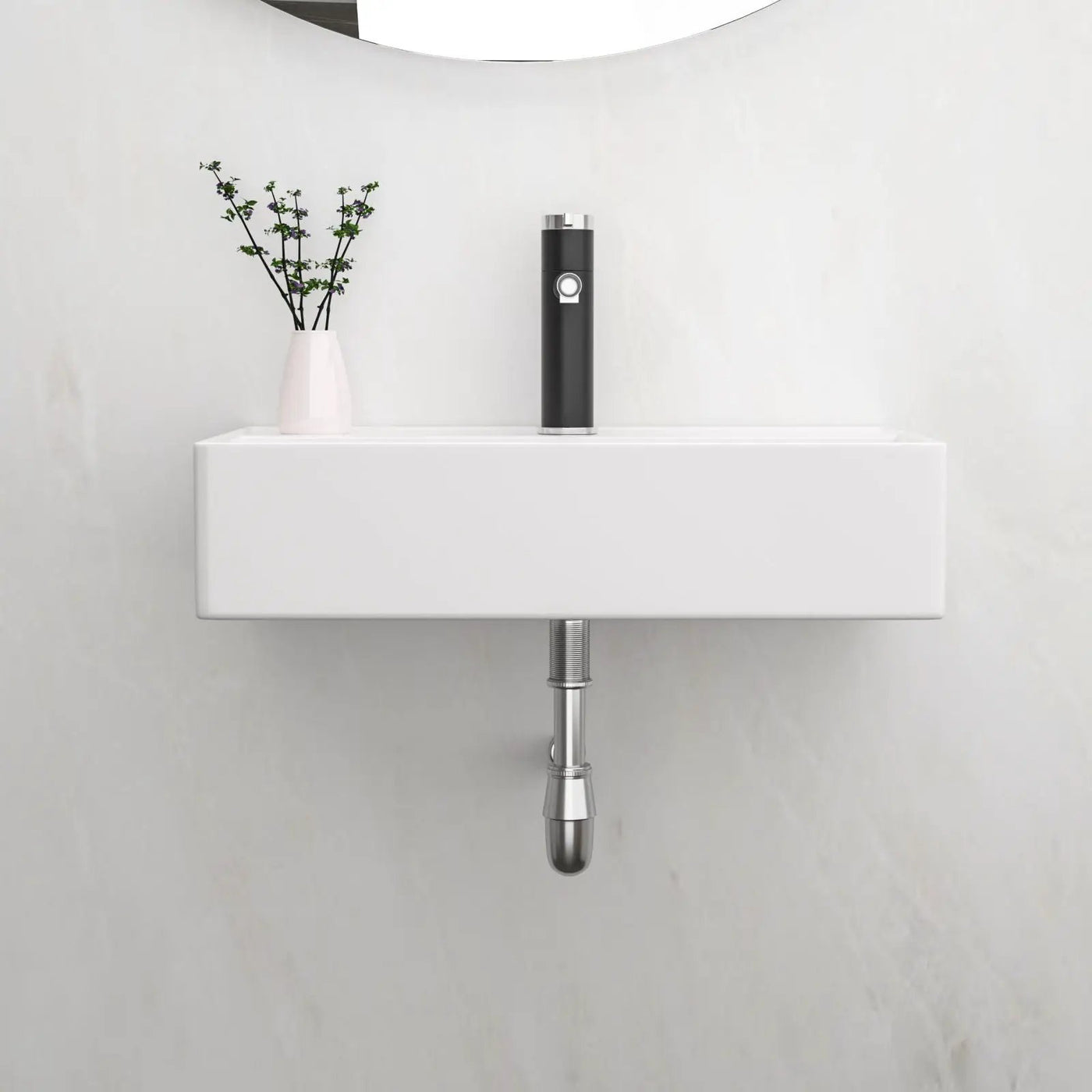 Modern Ceramic Rectangular Wall Mounted Bathroom Sink With Faucet Hole & Overflow by HouseOfZazla