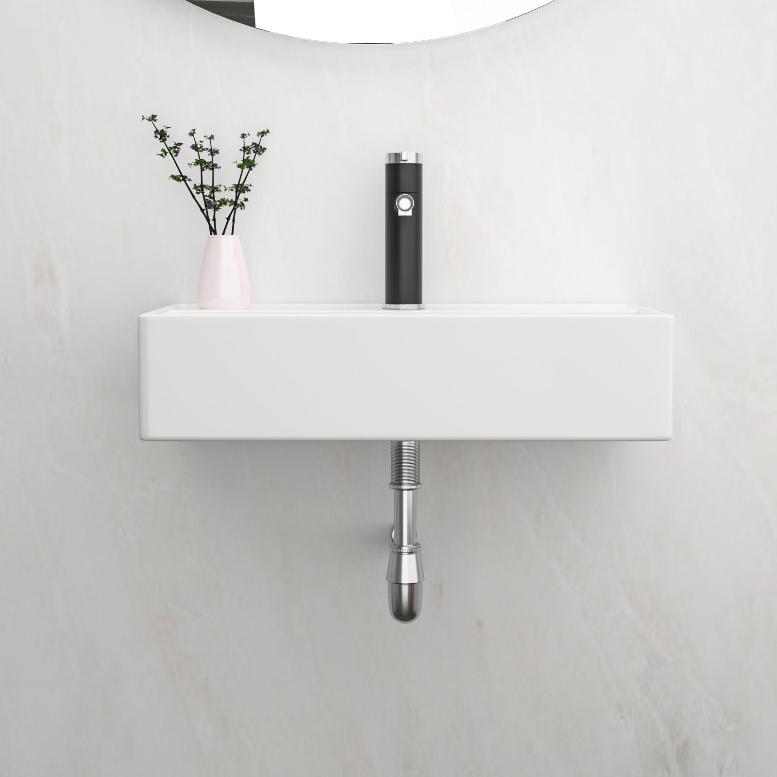 Modern Ceramic Rectangular Wall Mounted Bathroom Sink With Faucet Hole & Overflow by HouseOfZazla