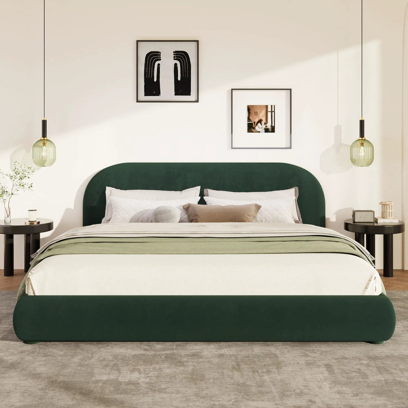 Upholstered Simple Modern Bedroom Bed With Curved Headboard by HouseOfZazla