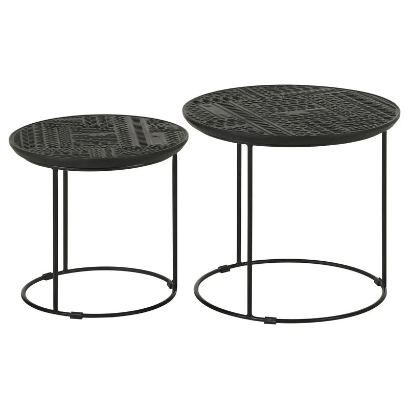 Loannis 2-piece Round Mango Wood Nesting Table Matte Black by Unique Piece Furniture