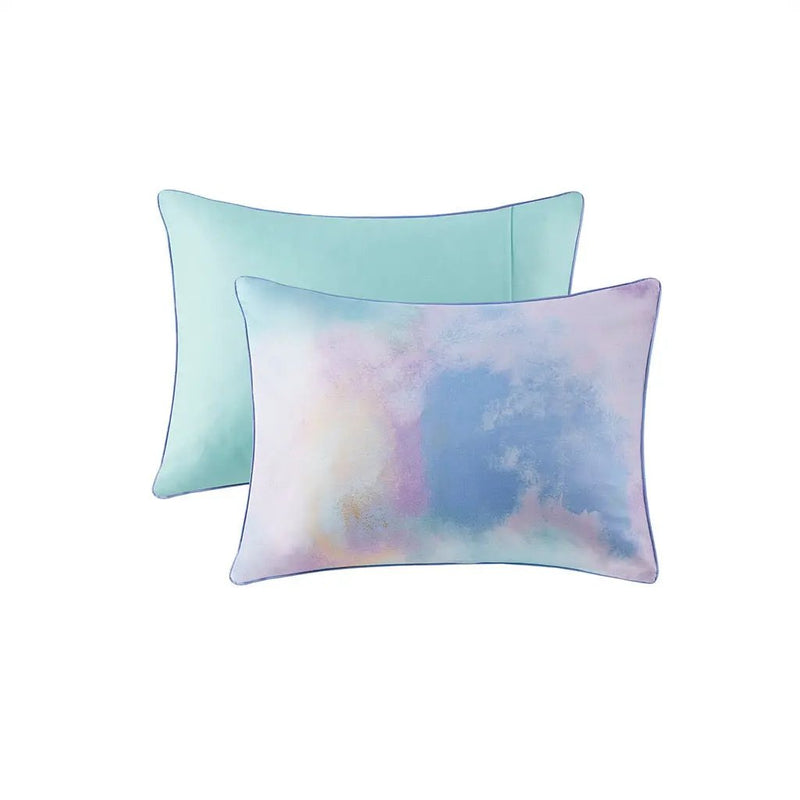 Full/Queen Watercolor Tie Dye Printed Comforter Set with Throw Pillow by HouseOfZazla