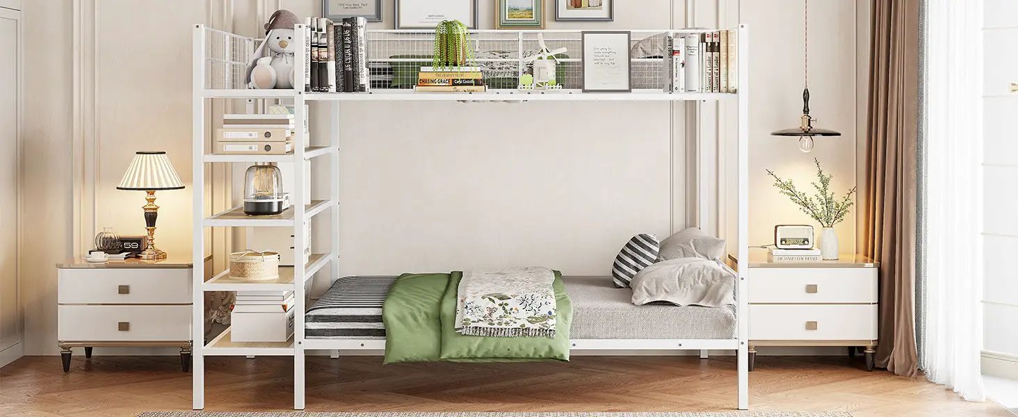 Bunk Bed With 5 Tier Shelves by HouseOfZazla