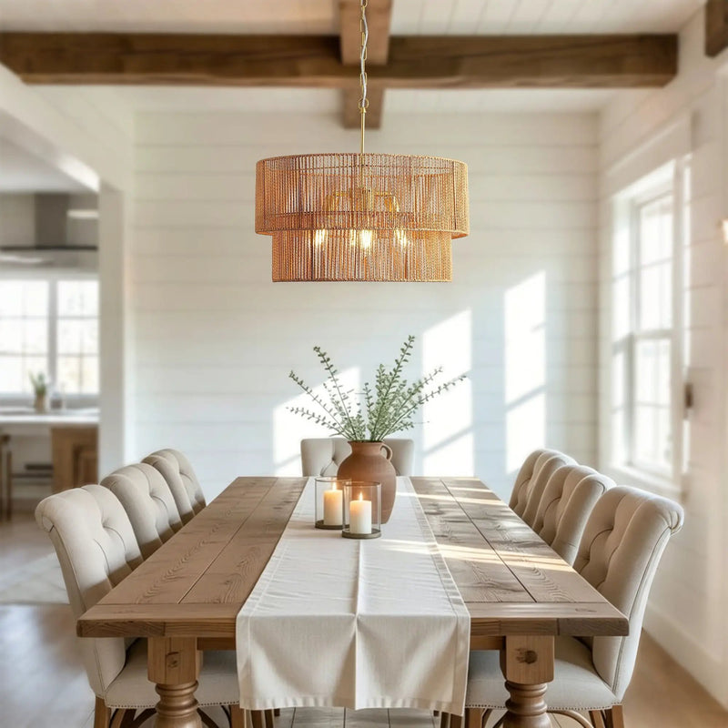 Chandelier, 2 Tier Boho Wabi Sabi Pendant Light, Hanging Ceiling Lamp - Gold by HouseOfZazla