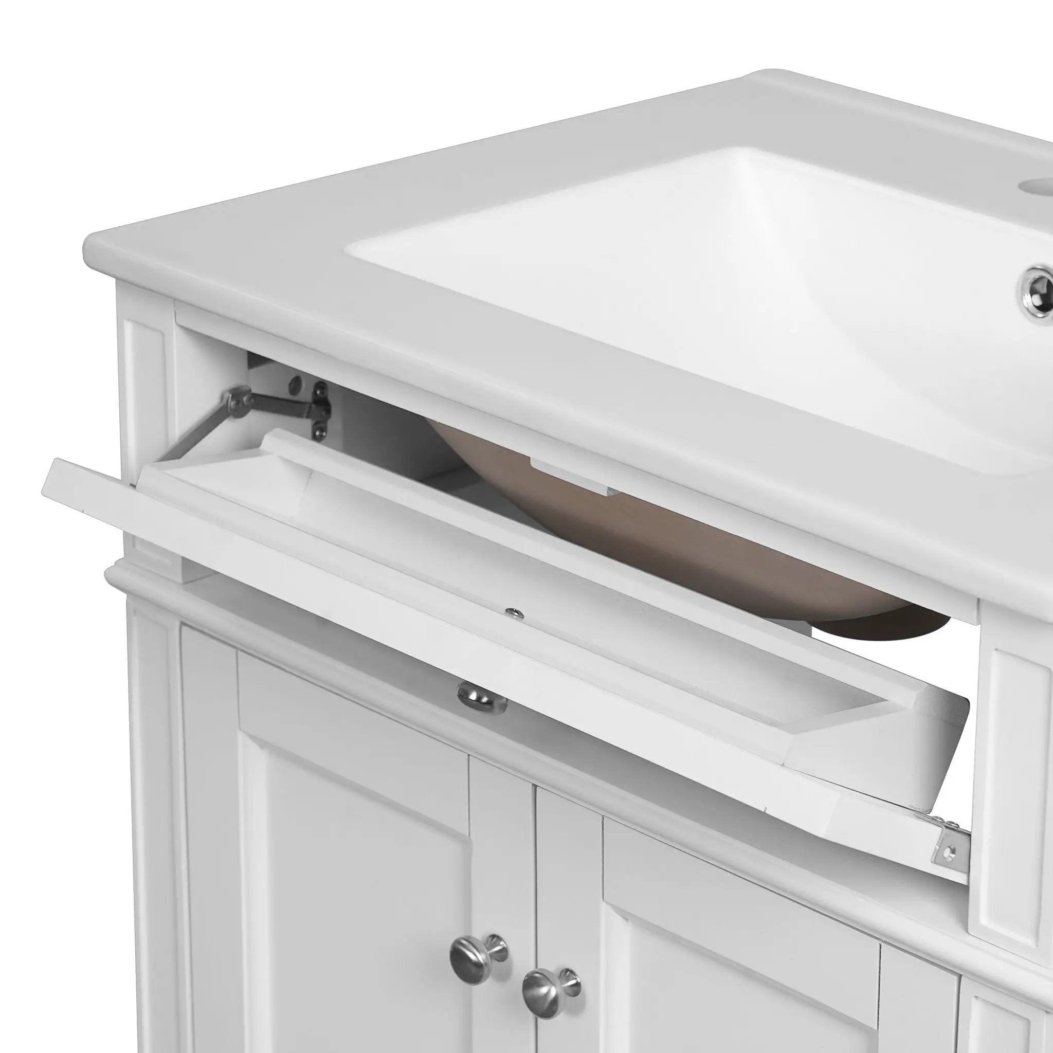 Bathroom Vanity With 2 Doors And Tip Out Drawer, Soft Closing Hinges
