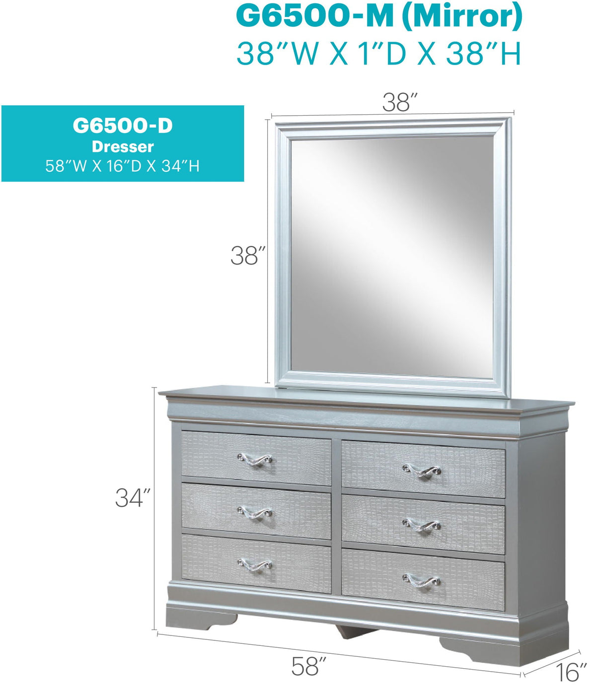 Lorana Dresser with Faux Crystal Drawer Pulls - Gray or Pearl Silver, photo 4 of 13