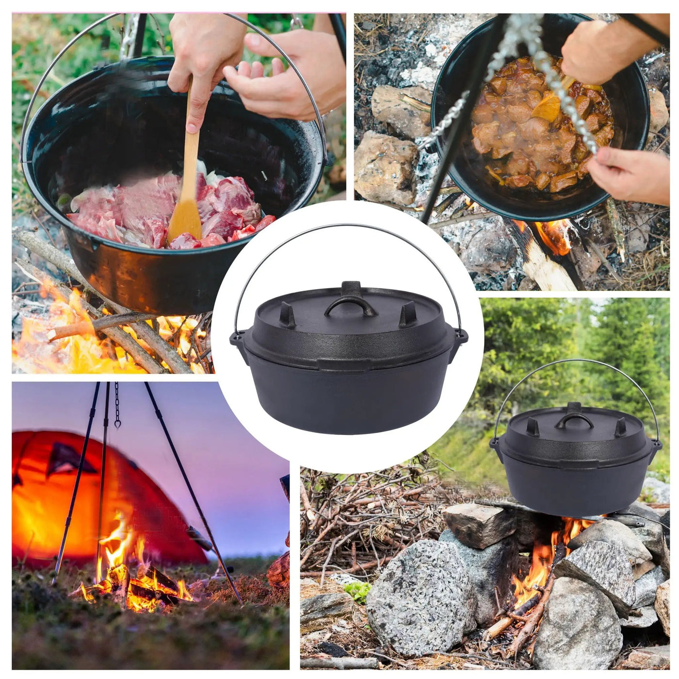Pre-Seasoned Cast Dutch Oven with Skillet Lid and Pot Rack by HouseOfZazla