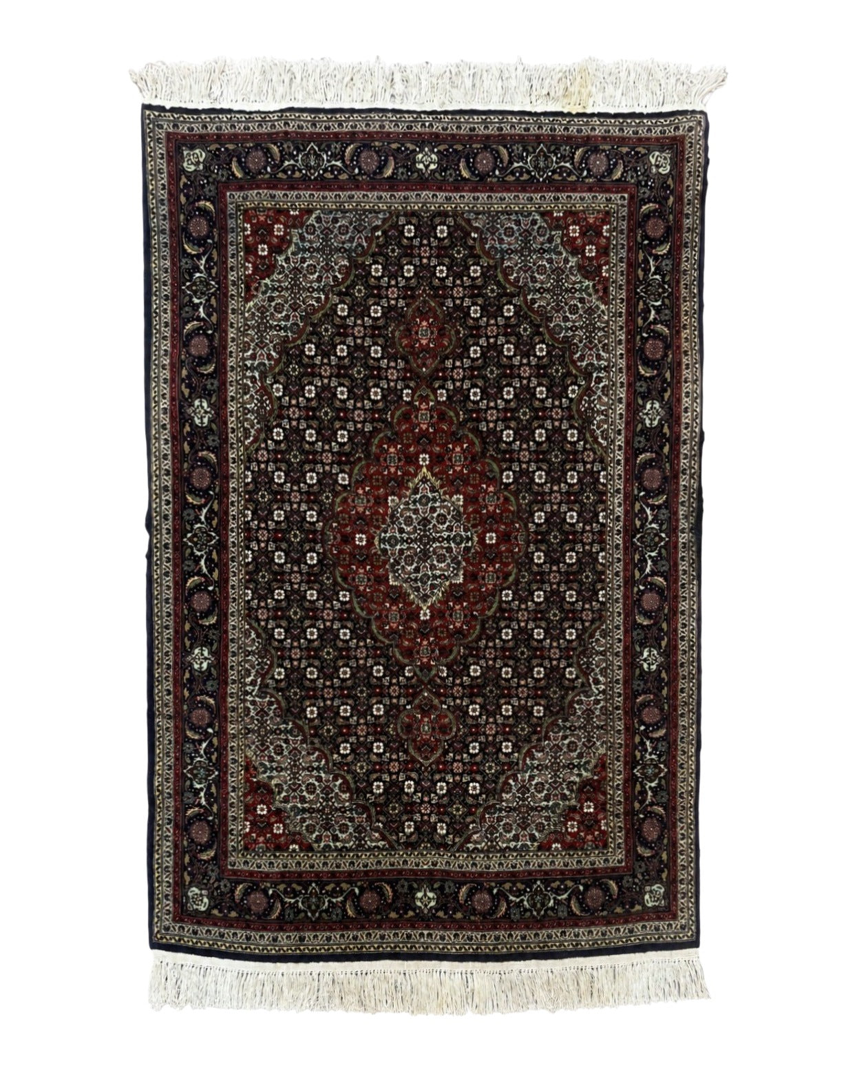 Persian Tabriz Rug 3x5, Wool on Silk Foundation, Very Fine 550 KPSI, Dark Navy Blue by Jewel Rugs