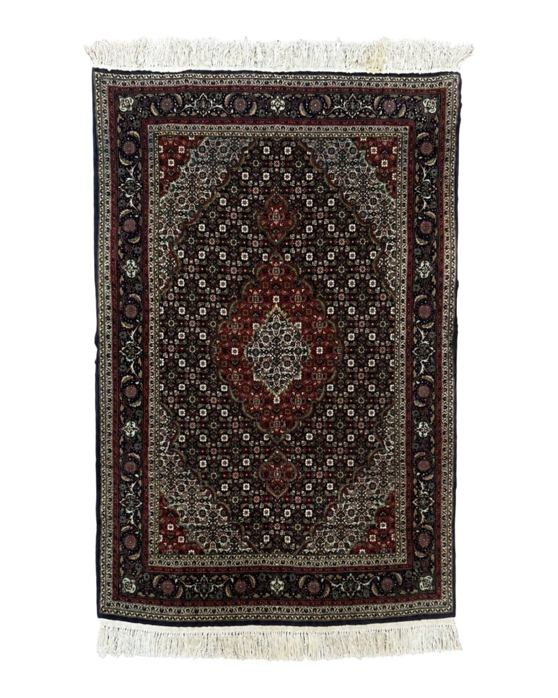 Persian Tabriz Rug 3x5, Wool on Silk Foundation, Very Fine 550 KPSI, Dark Navy Blue by Jewel Rugs