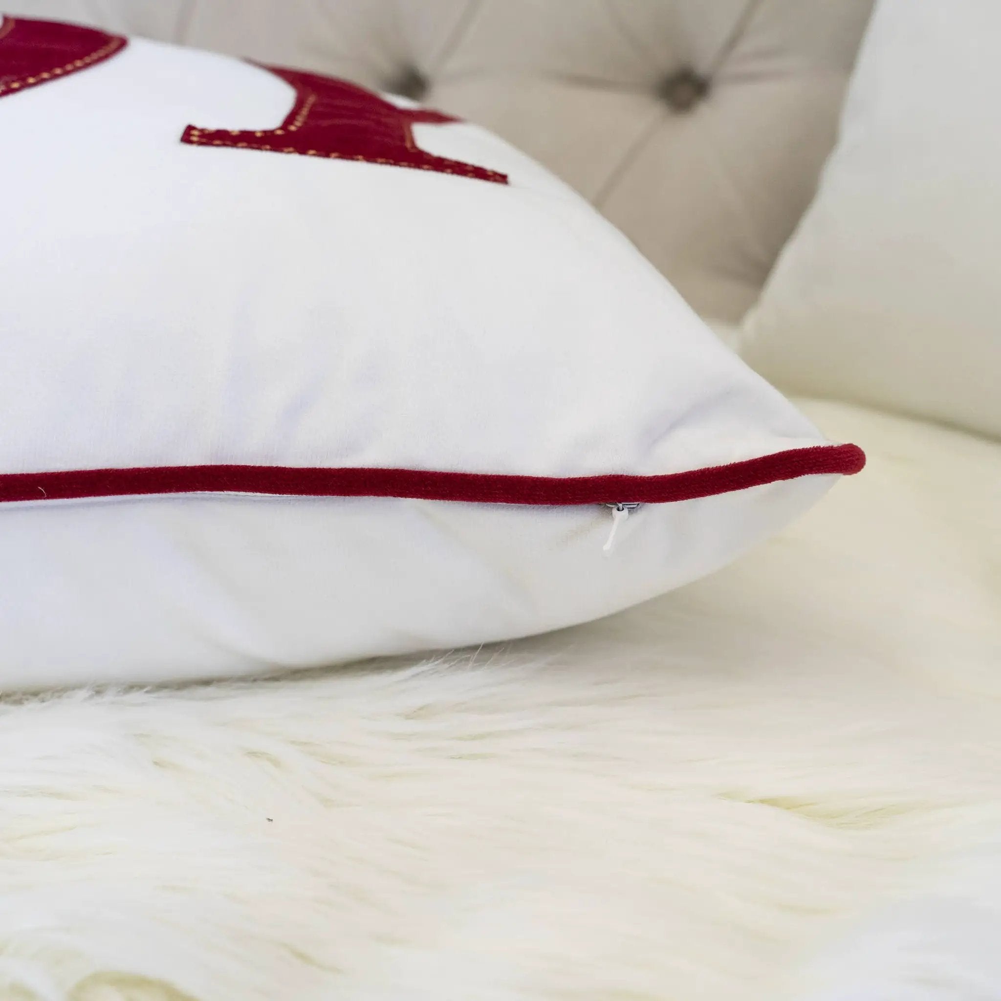 JOY Embroidered Christmas Throw Pillow – 14x20 Velvet Lumbar Cushion by HouseOfZazla