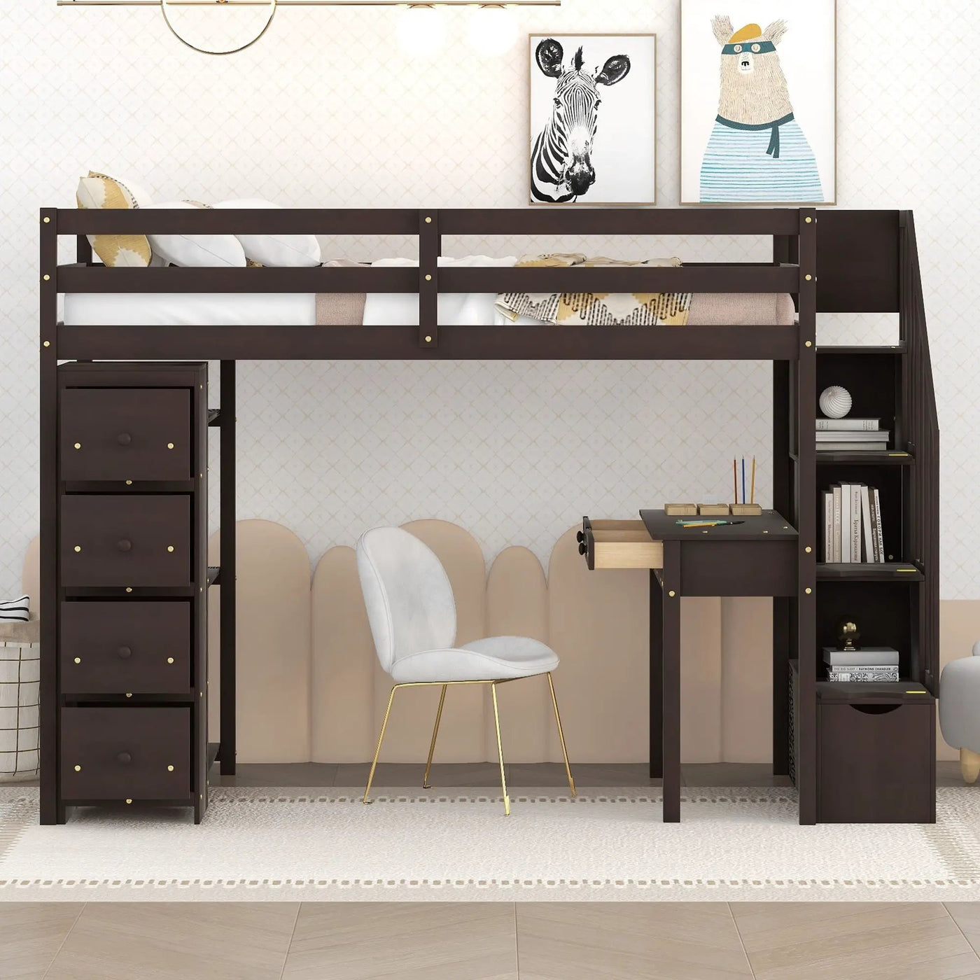 Loft Bed With Storage Drawers, Desk And Stairs With Shelves by Unique Piece Furniture