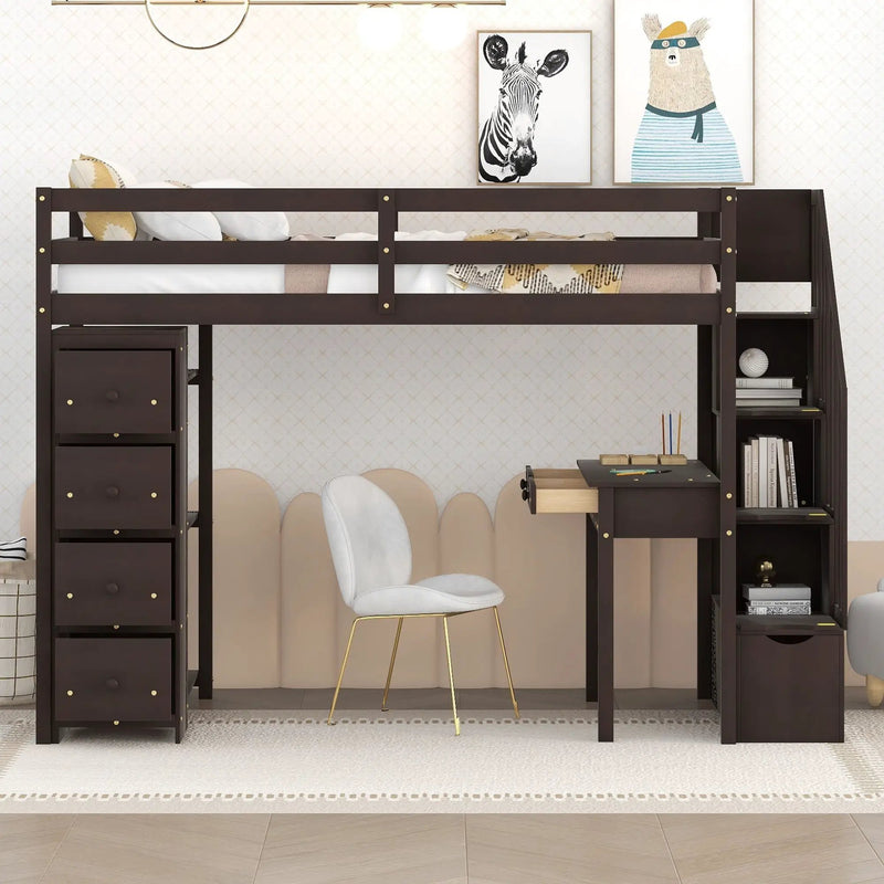Loft Bed With Storage Drawers, Desk And Stairs With Shelves by Unique Piece Furniture