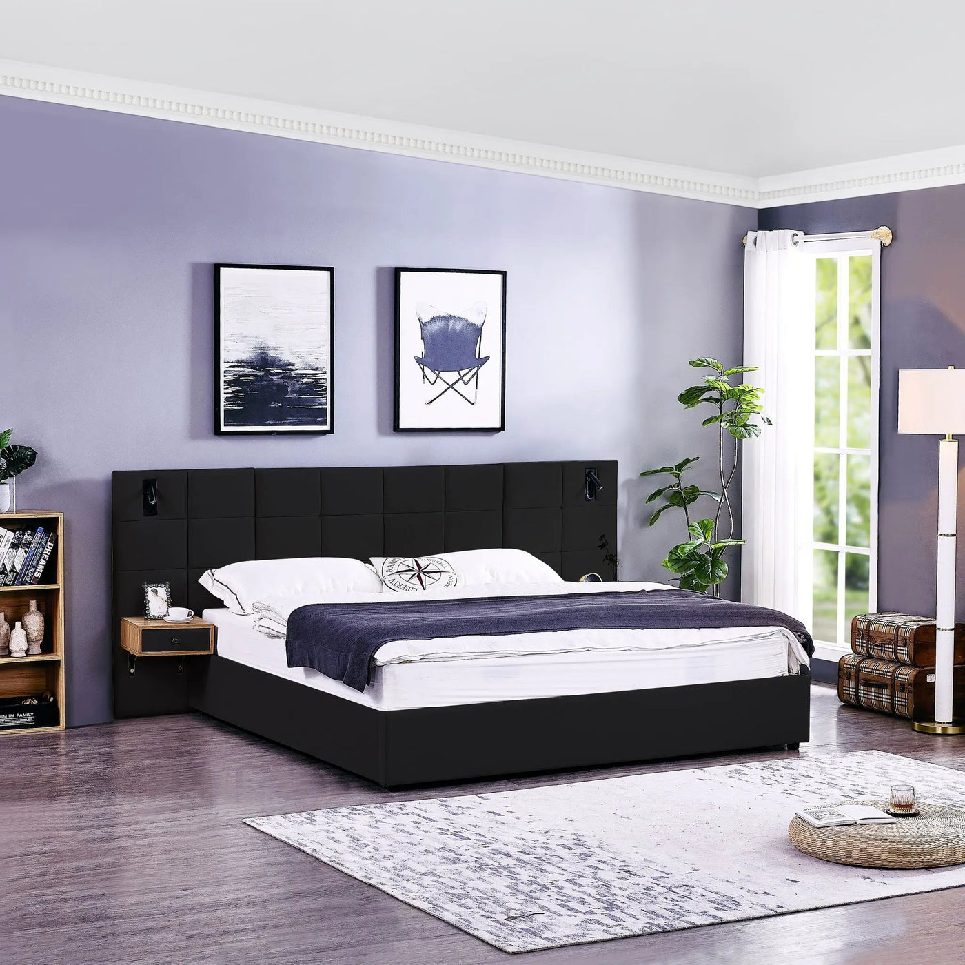 Upholstered Hydraulic Platform Bed With Storage Shelves, Reading Lamps, USB Port by Unique Piece Furniture