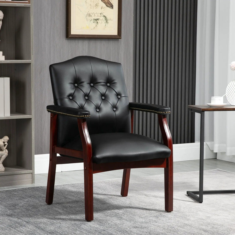 Leather Reception Guest Chairs With Padded Seat And Arms Ergonomic Mid-Back Office Executive Side Chair For Meeting Waiting Room Conference Office Guest Chairs - Black by HouseOfZazla
