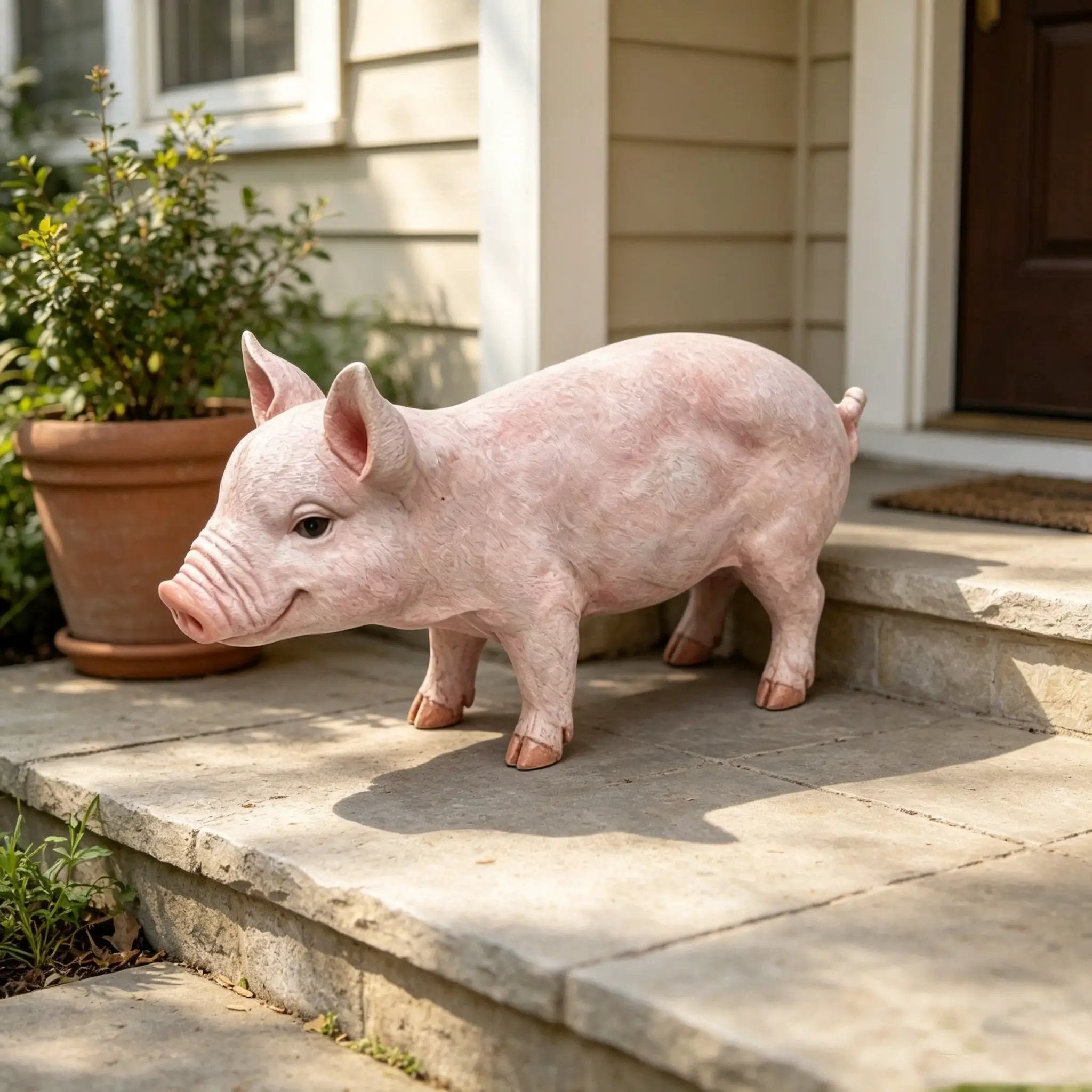 Cheerful Beige Pig Garden Statue by HouseOfZazla