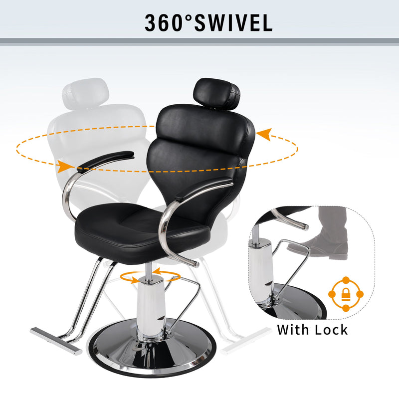 Premium Reclining barber Chair Salon Chair for Hair Stylist with Heavy Duty Hydraulic Pump, 360° Rotation, Tattoo Chair  Shampoo Beauty Salon Equipment,  Max Load Weight 330 Lbs, photo 8 of 10