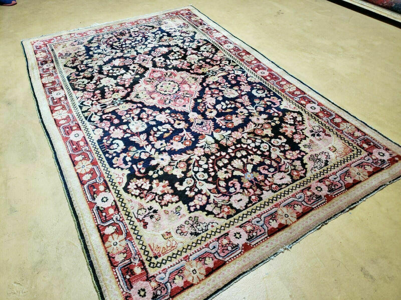 4' X 6' Antique Handmade India Floral Oriental Wool Rug Carpet Organic Blue by Jewel Rugs