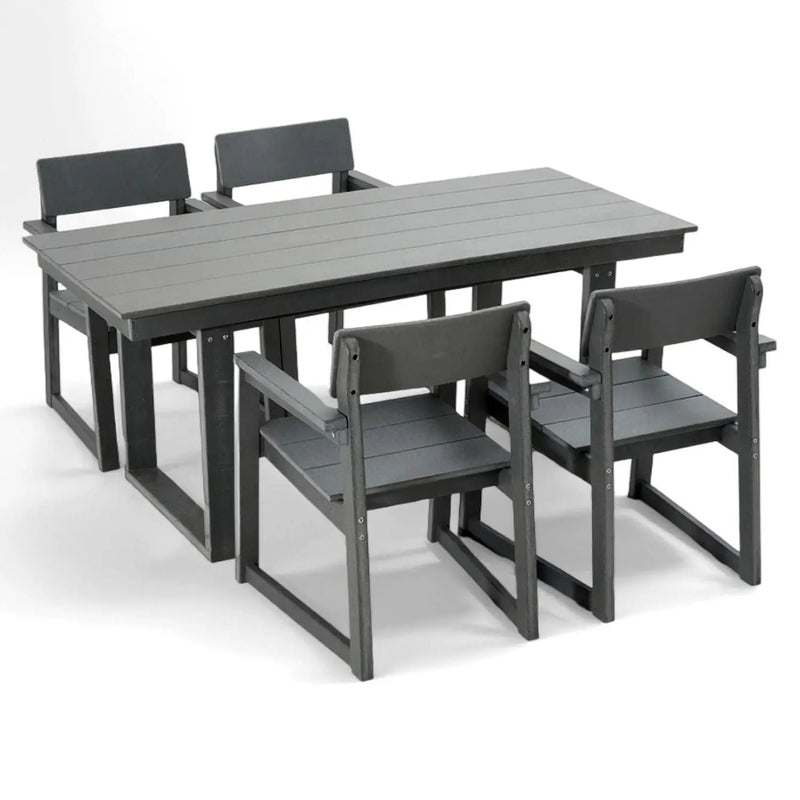 5 Piece Outdoor Dining Set, Table With Umbrella Hole And 4 Armrest Chairs by Unique Piece Furniture