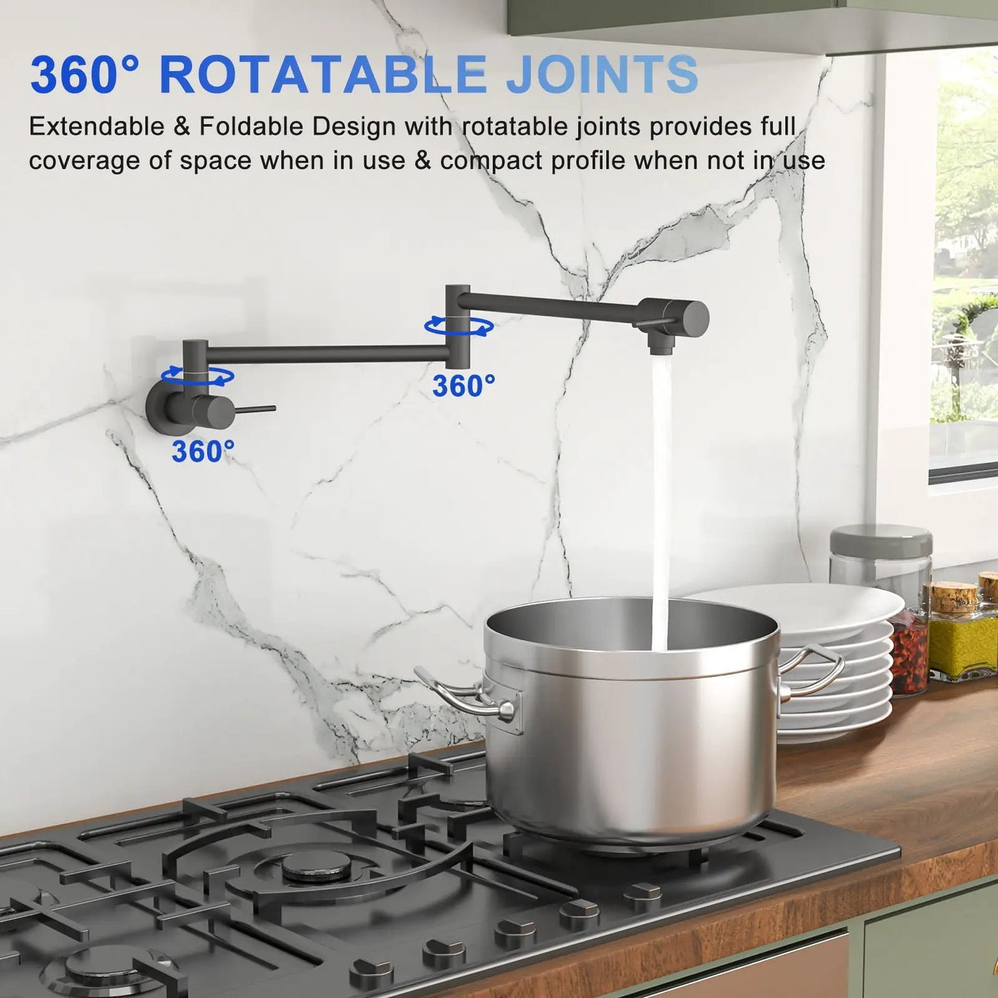 Modern Design Pot Filler Faucet Wall Mount Kitchen Sink, Folding Stretchable by HouseOfZazla