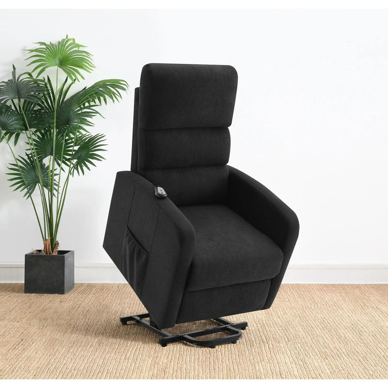 Royston - Upholstered Power Lift Recliner With Remote Comfort - Black by HouseOfZazla