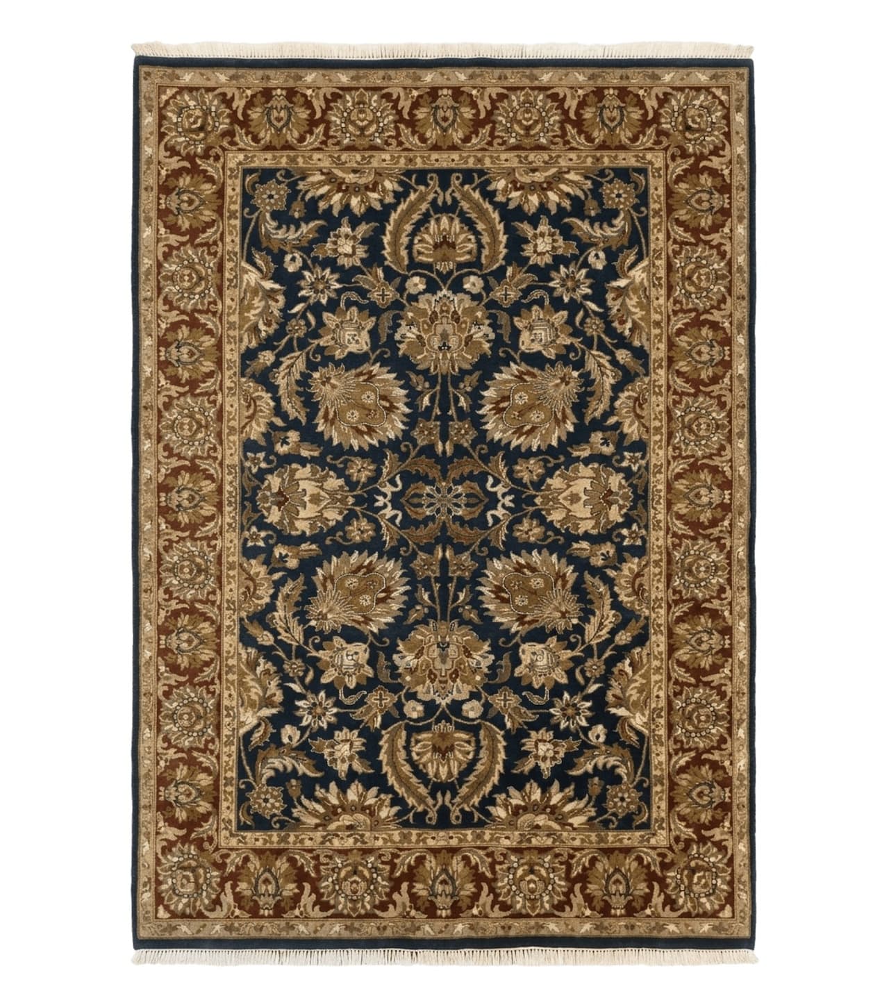 Indian Agra Rug 6x9, Floral, Traditional Rug, Dark Green Maroon Tan by Jewel Rugs