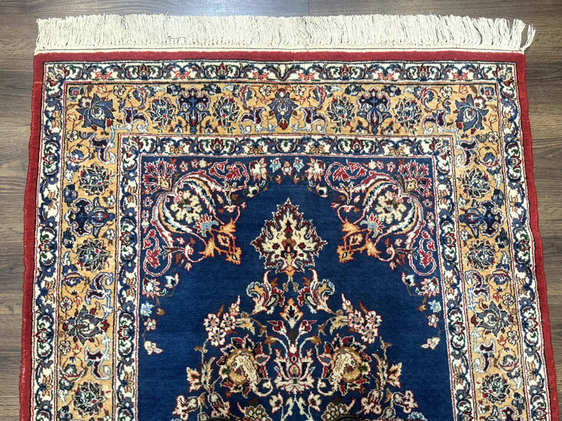 Blue Persian Qum Rug 3.6 x 5, Floral Medallion, Fine 310 KPSI by Jewel Rugs
