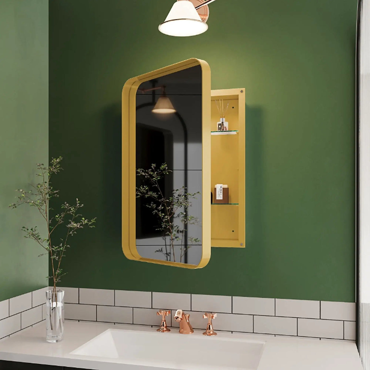 Recessed Metal Framed Medicine Cabinet With Mirror And Adjustable Shelves Wall Mirror With Storage For Bathroom by HouseOfZazla