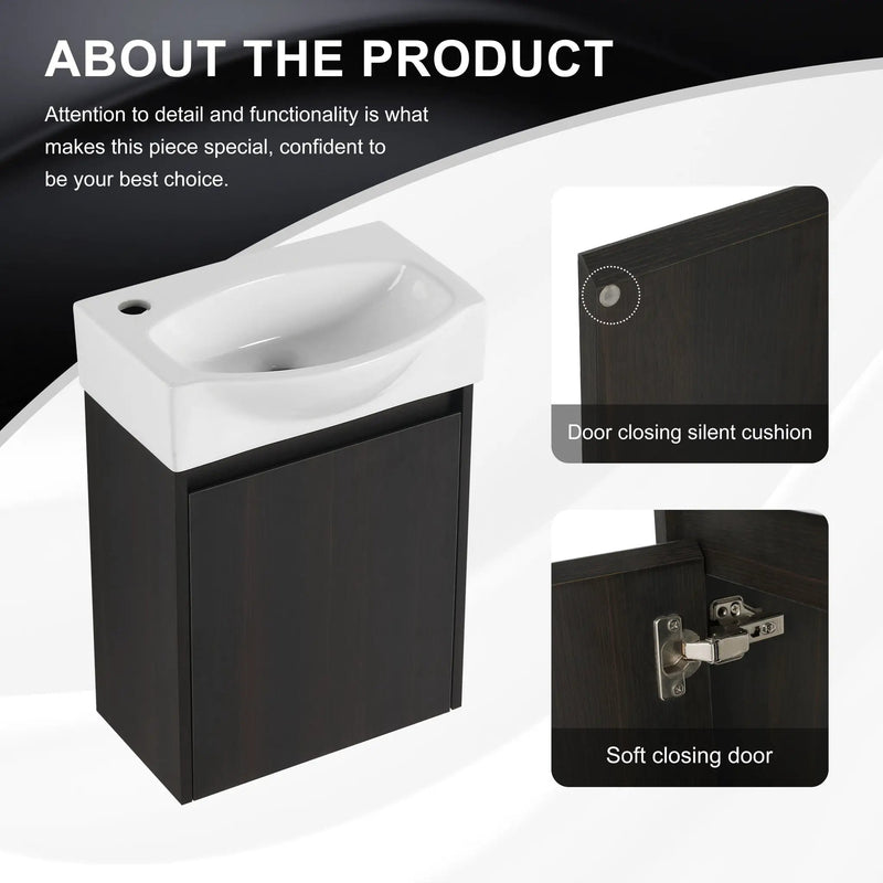 Modern Bathroom Vanity With Ceramic Basin, Wall Mounted Floating Sink Combo, Storage Cabinet
