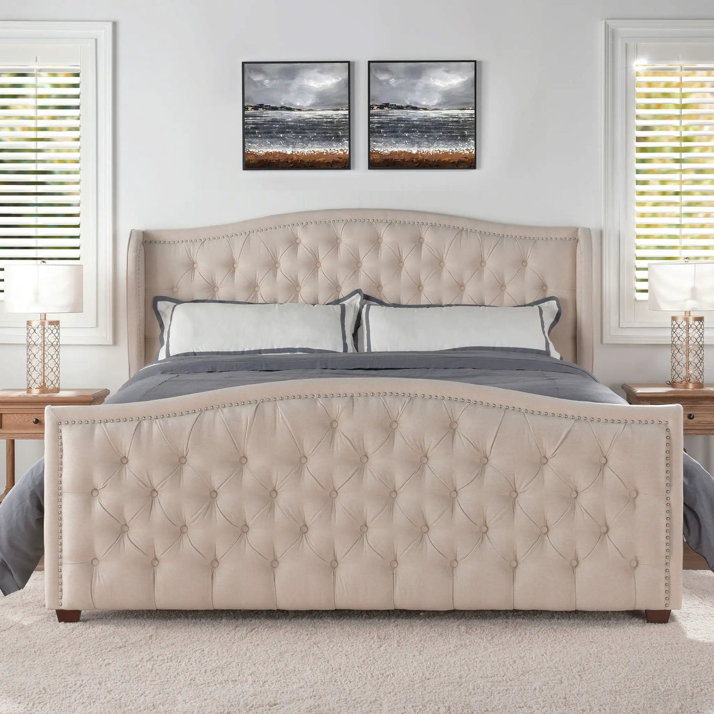 Marcella - Upholstered Shelter Headboard Bed Set by HouseOfZazla