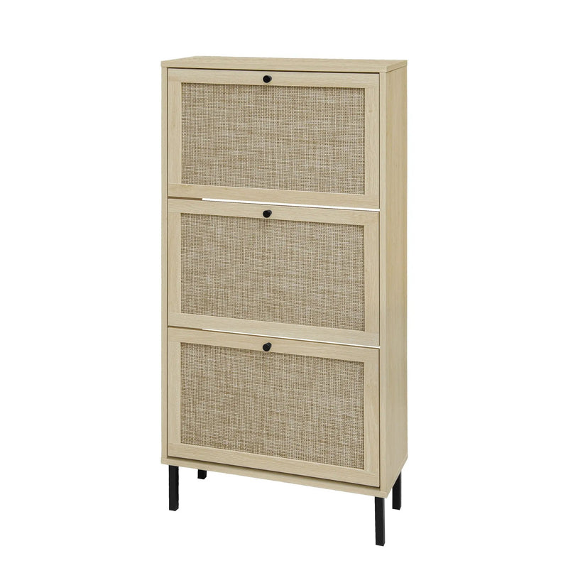 Modern Rattan 3 Door Shoe Rack Cabinet For Entryway by Unique Piece Furniture