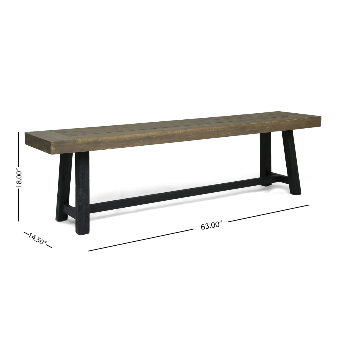 Outdoor Acacia Wood Bench with Sandblast Finish - Gray, photo 6 of 10