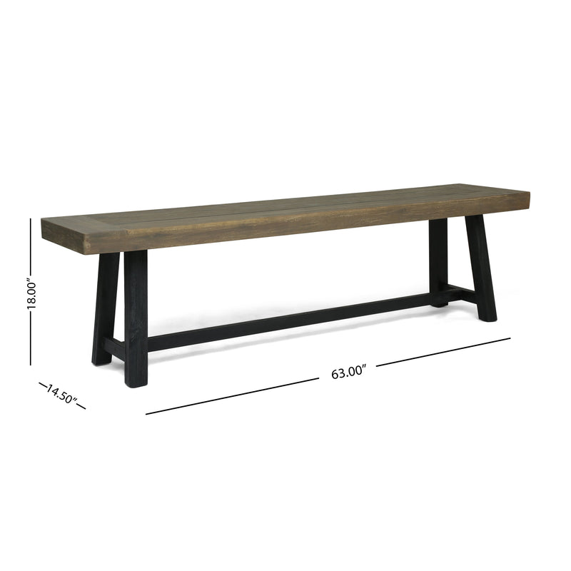 Outdoor Acacia Wood Bench with Sandblast Finish - Gray, photo 6 of 10